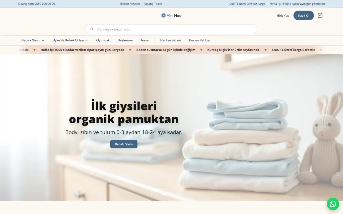 Mini Moo örnek mağazasının ana sayfası