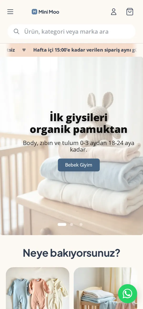 Mini Moo ana sayfası, mobil görünüm