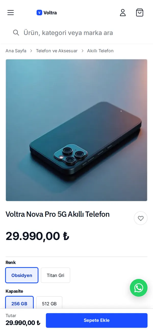 Voltra: Mobil ürün detayı