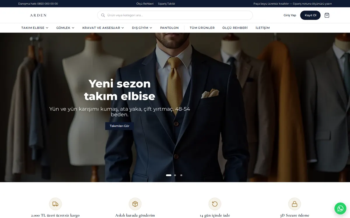 ARDEN örnek mağazasının ana sayfası