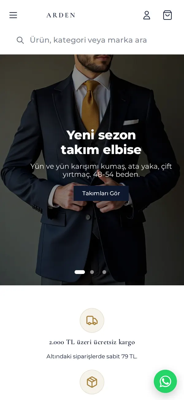 ARDEN ana sayfası, mobil görünüm