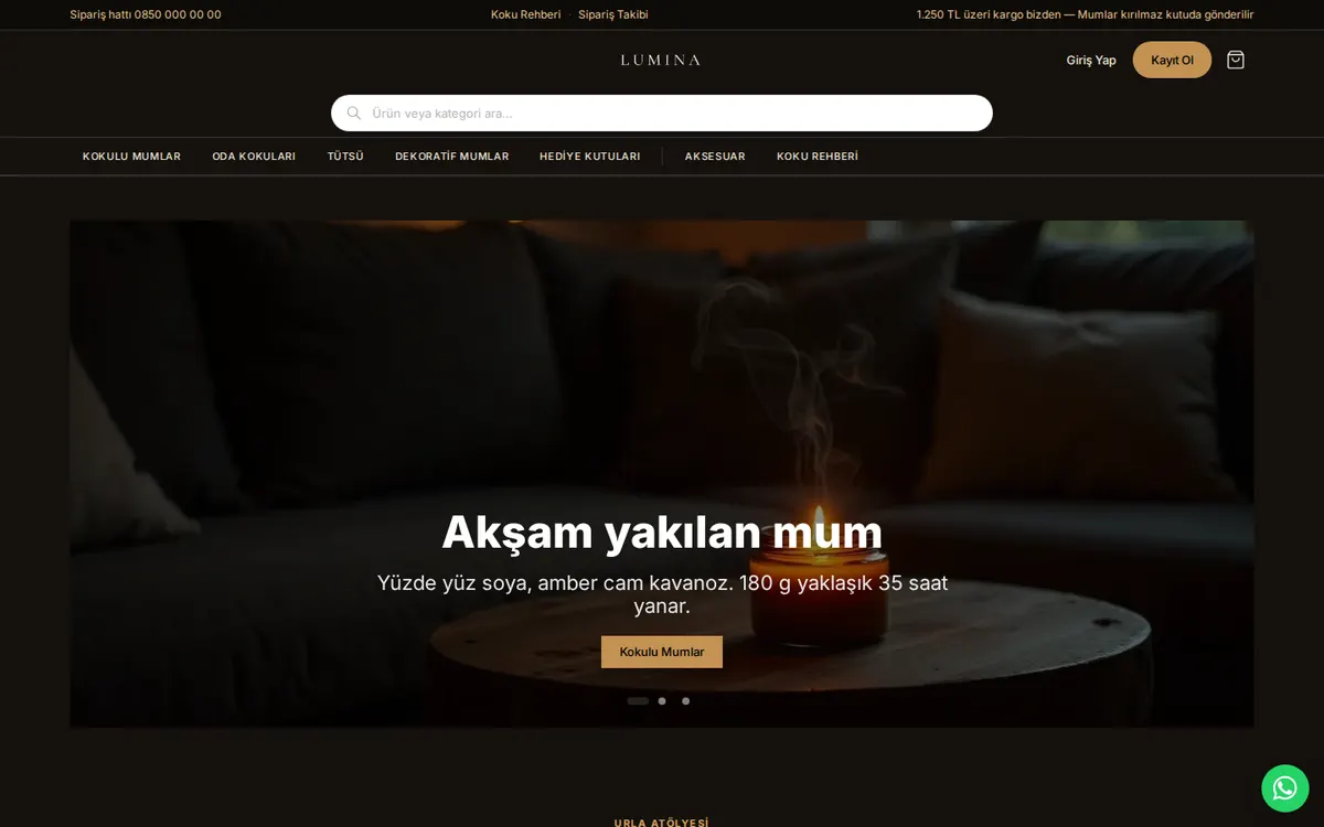 LUMINA örnek mağazasının ana sayfası