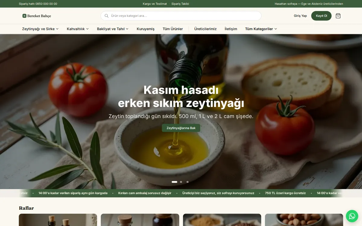 Bereket Bahçe örnek mağazasının ana sayfası