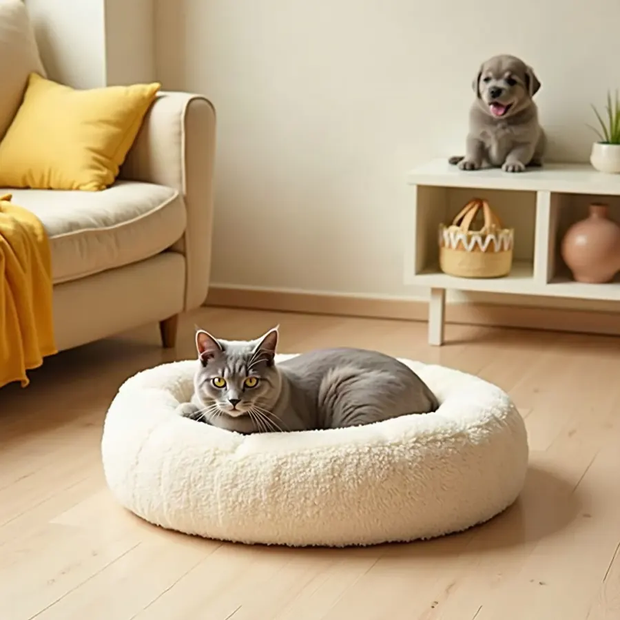 Paws & Co: Yuvarlak Peluş Kedi Yatağı