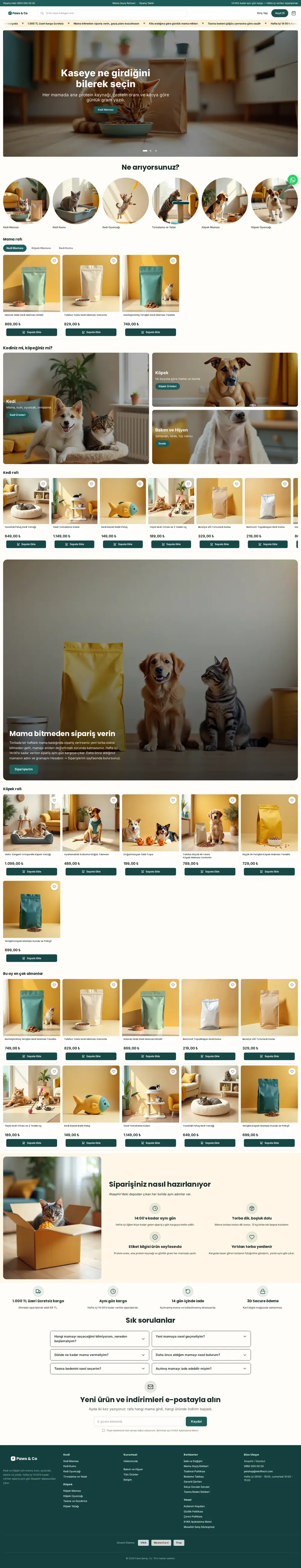 Paws & Co ana sayfasının baştan sona görünümü